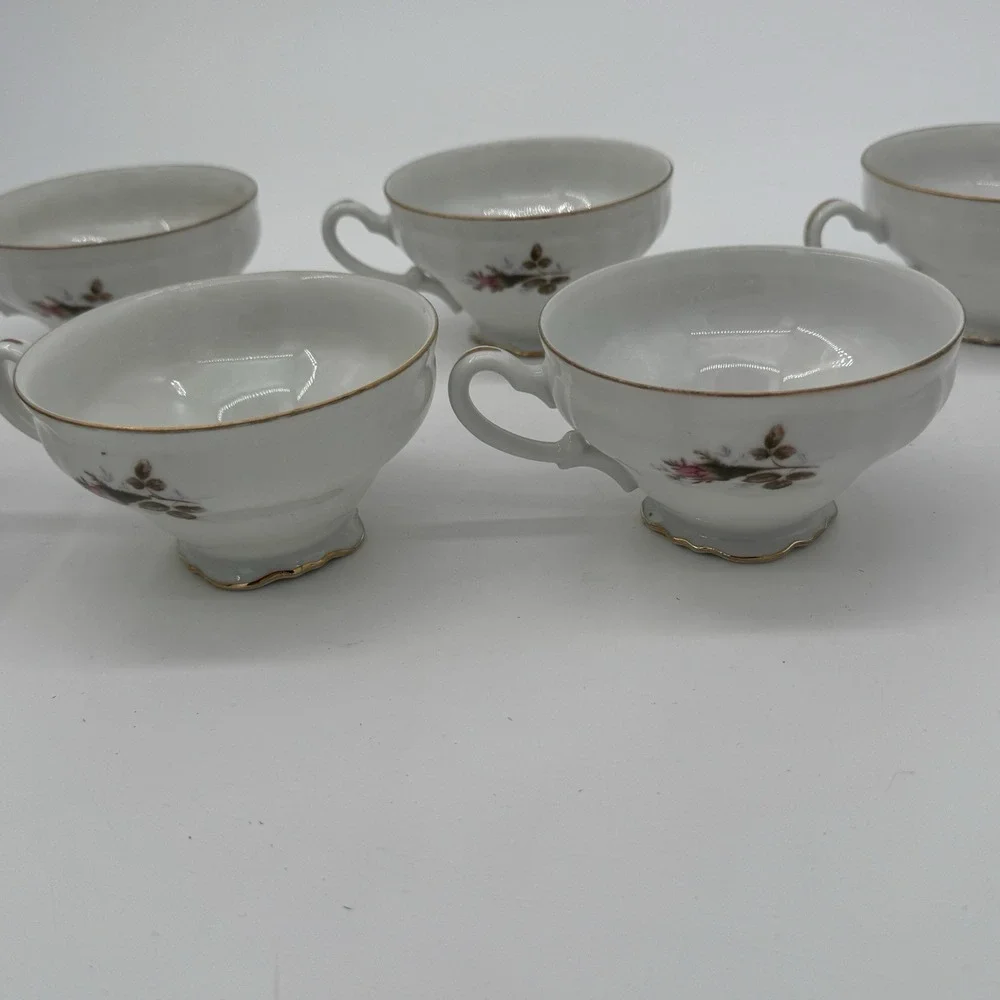 Vintage Royal Rose Fine China Japan Teacups Lot‎ Of 7 Pink Floral Gold Trim
